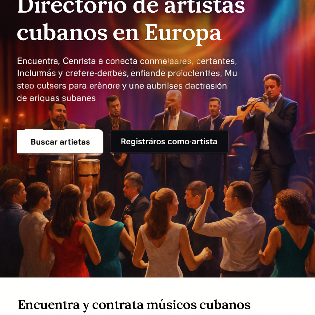 A vibrant stage set for a salsa orchestra at a European wedding, with colorful lighting, musicians playing timbales, congas, trumpet, and a dancing crowd. Alt: orquesta de salsa para eventos en Europa, comparativa de precios y servicios