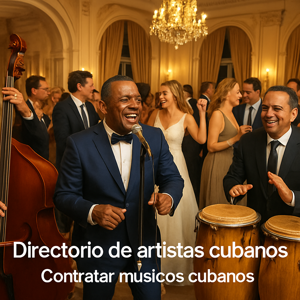 A vibrant scene of a Cuban salsa orchestra playing classic hits at an elegant European wedding reception, with guests dancing and smiling. Alt: orquesta de salsa para fiestas con repertorio clásico en evento elegante