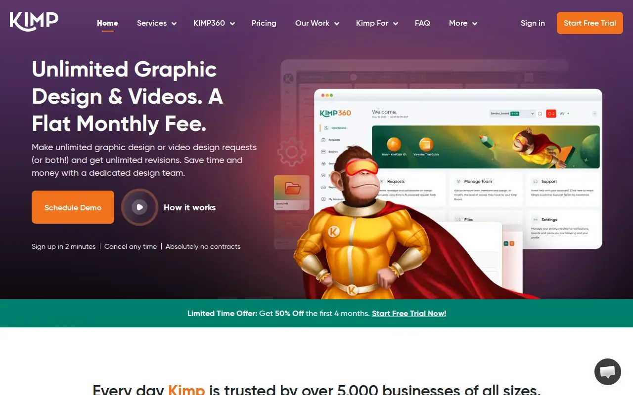 Screenshot of the Kimp website