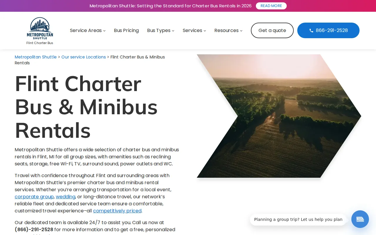Screenshot of the Metropolitan Shuttle website