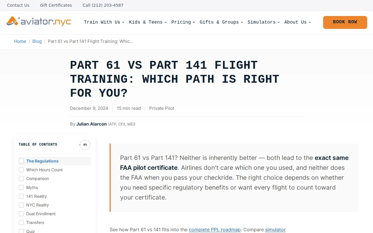 Screenshot of the Aviator.NYC website