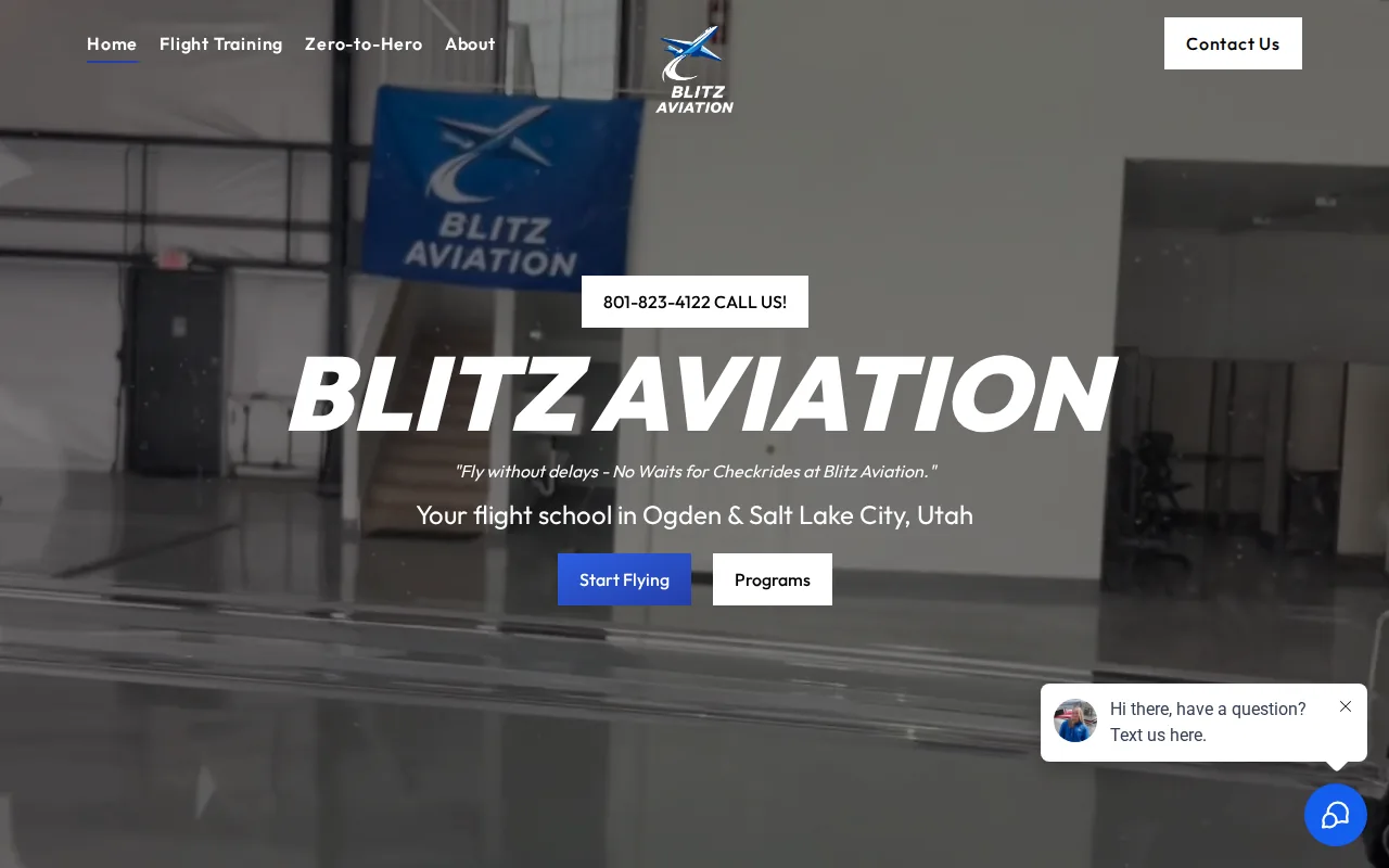Screenshot of the Blitz Aviation website
