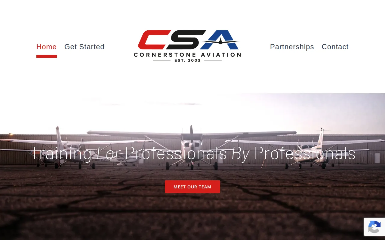 Screenshot of the Cornerstone Aviation website