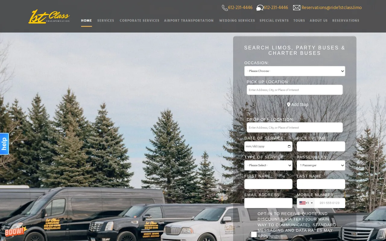 Screenshot of the 1st Class Transportation website