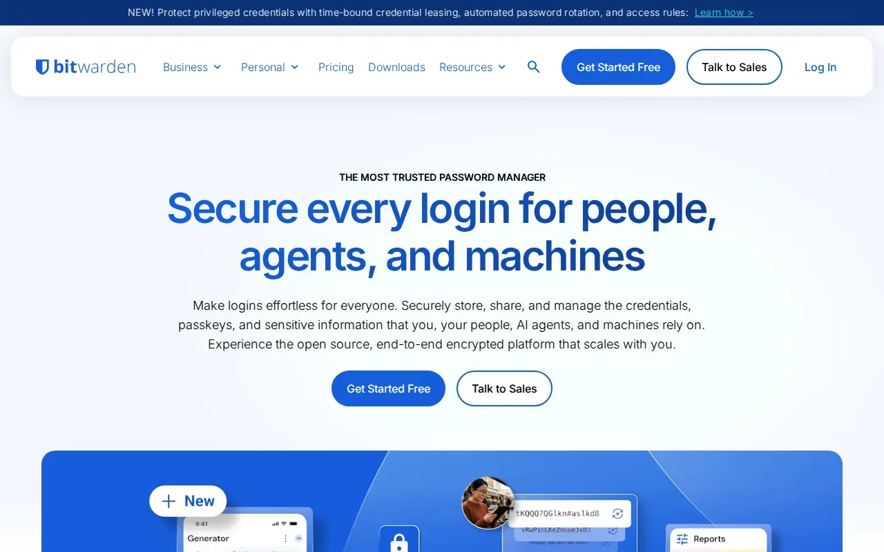 Screenshot of the Bitwarden website