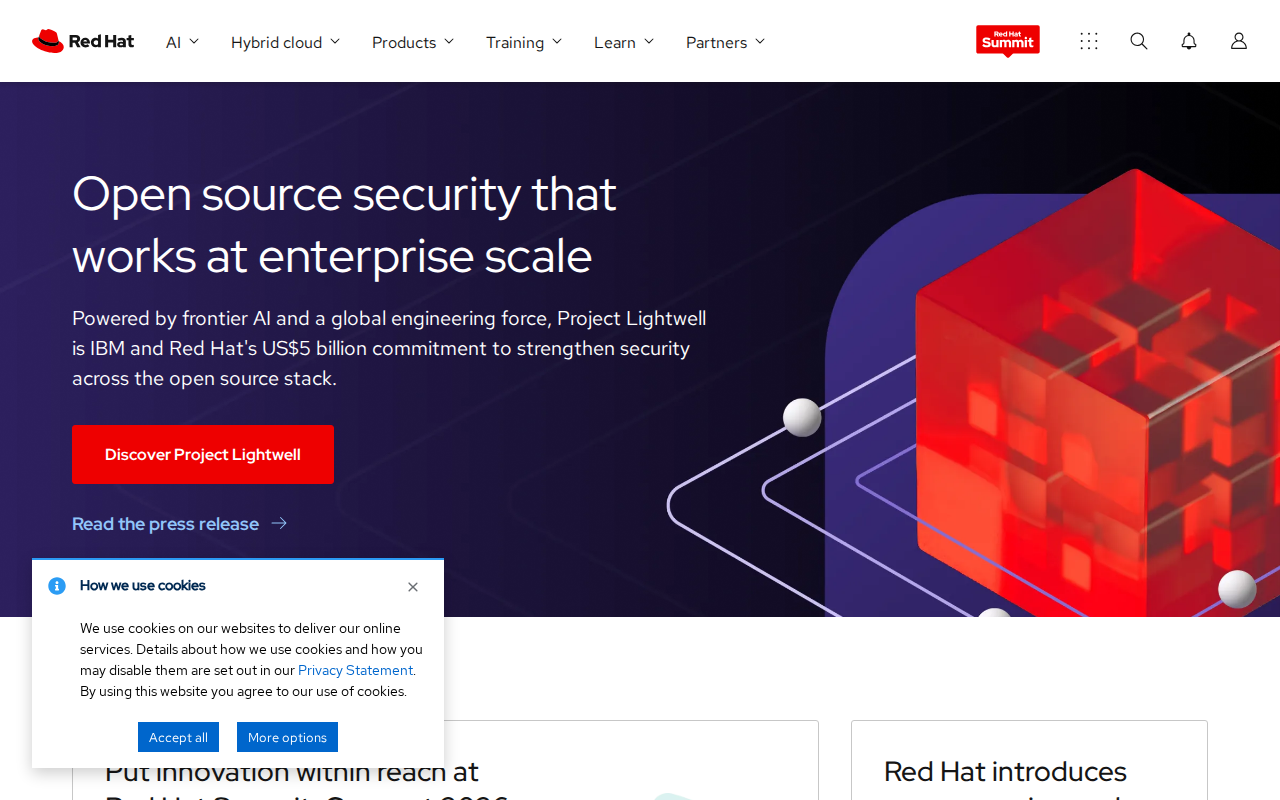 Red Hat homepage screenshot