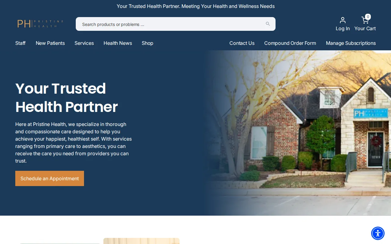 Screenshot of the Pristine Health website