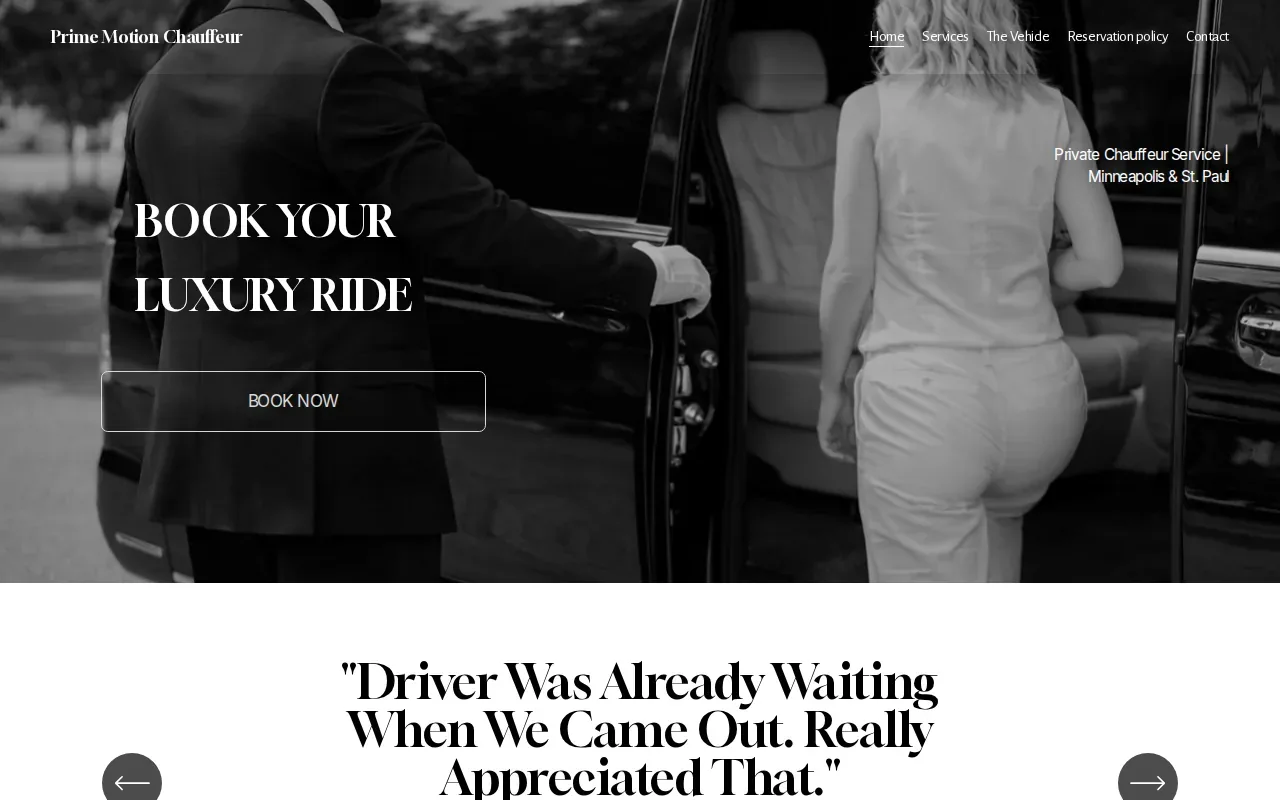 Screenshot of the Prime Motion Chauffeur website
