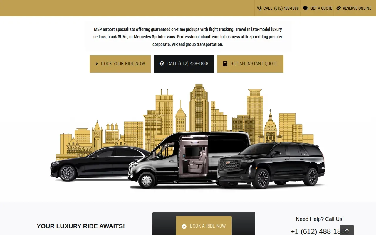 Screenshot of the Airport Car Service MSP website