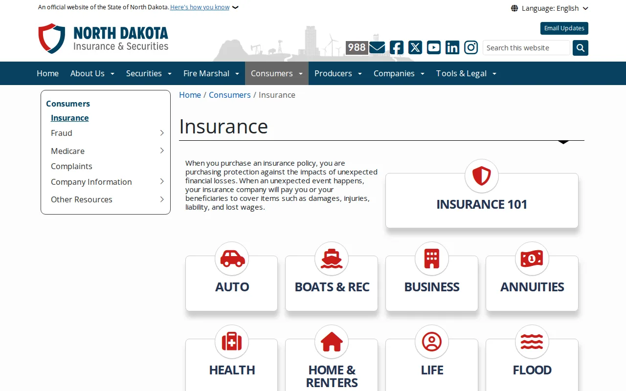 Screenshot of the Insurance website