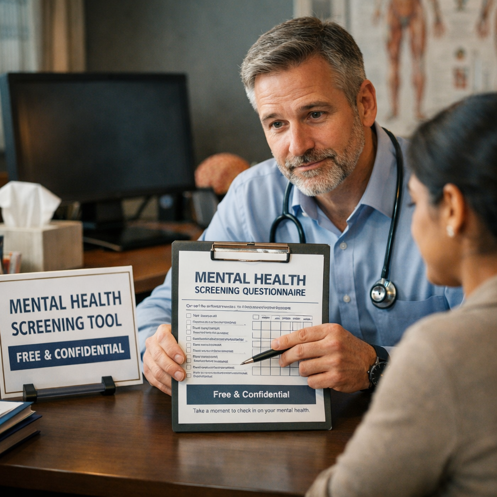 A photorealistic image related to physician-mental-health-screening-tool-free. Alt: physician-mental-health-screening-tool-free