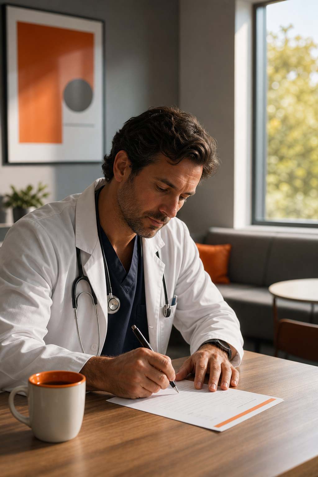 A photorealistic image related to physician-stress-questionnaire. Alt: physician-stress-questionnaire