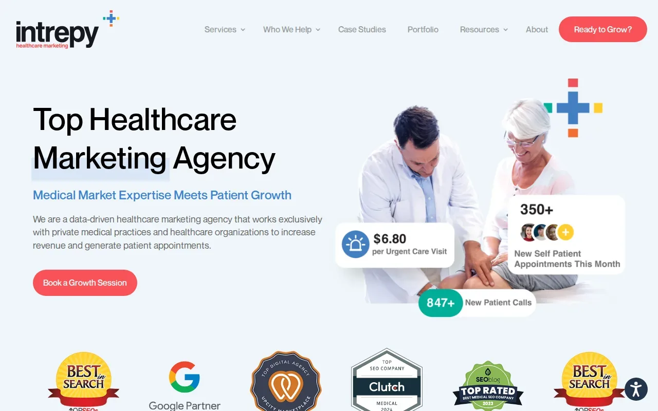 Screenshot of the Intrepy Healthcare Marketing website