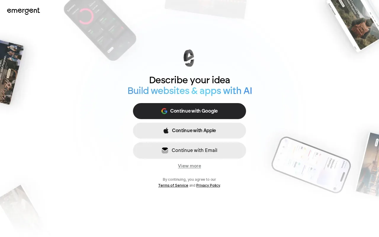 Screenshot of the Emergent website