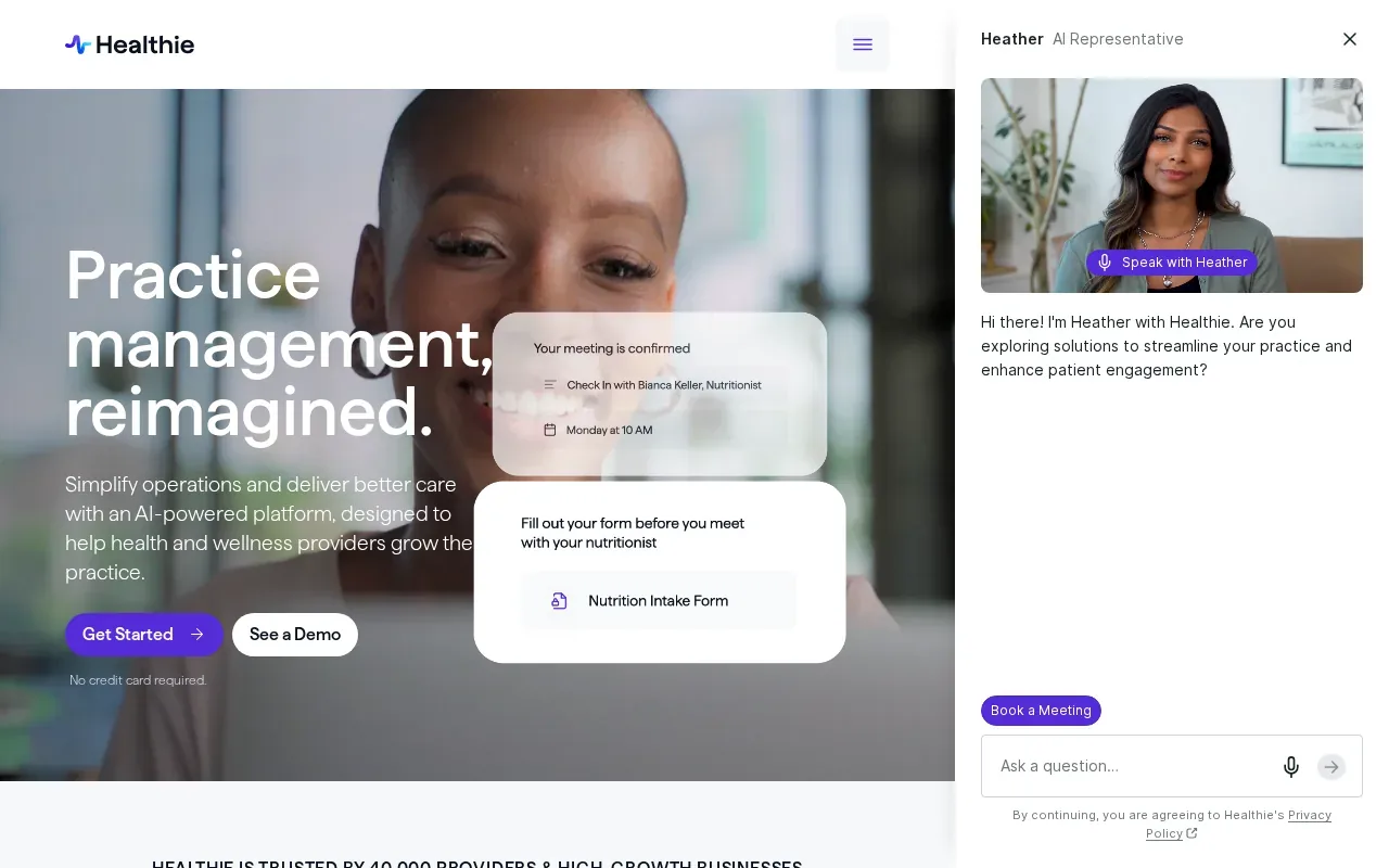 Screenshot of the Healthie website