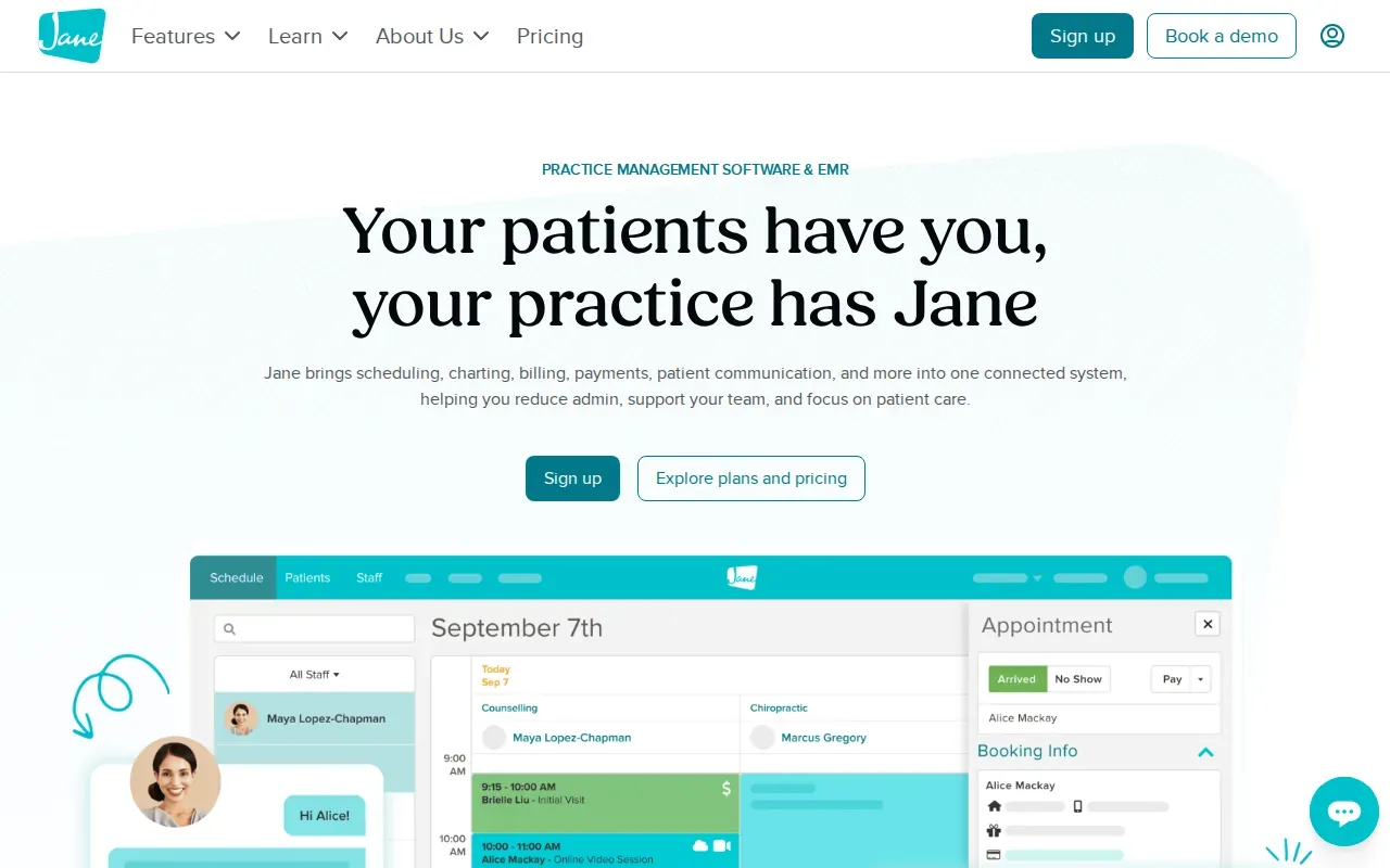 Screenshot of the Jane App website
