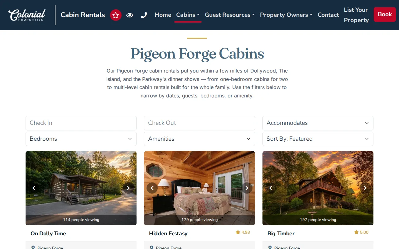 Screenshot of the Colonial Properties website