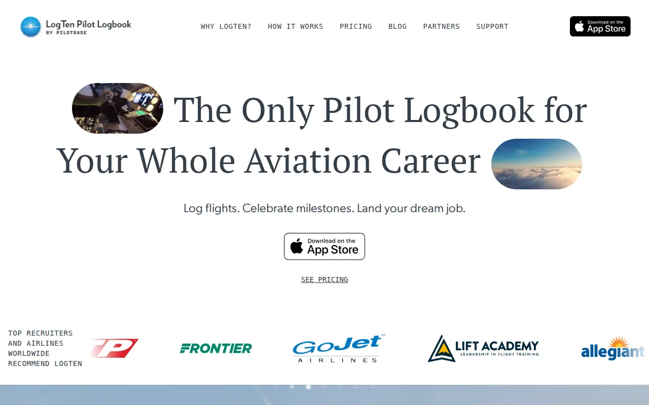 Screenshot of the LogTen Pro website