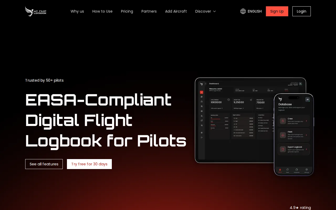 Screenshot of the MyPilotLogbook website