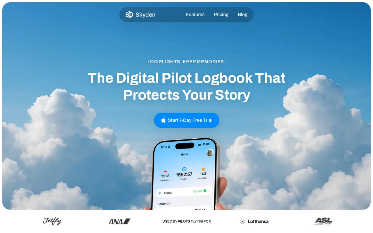 Screenshot of the Skyden website