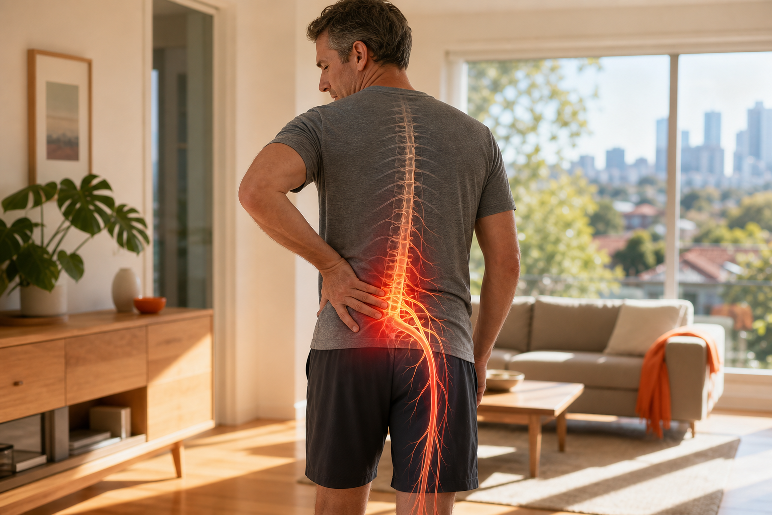 pinched nerve in lower back and sciatic nerve illustration