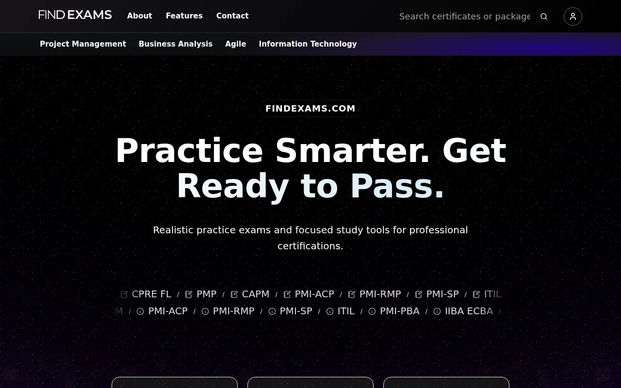 Screenshot of the FindExams website