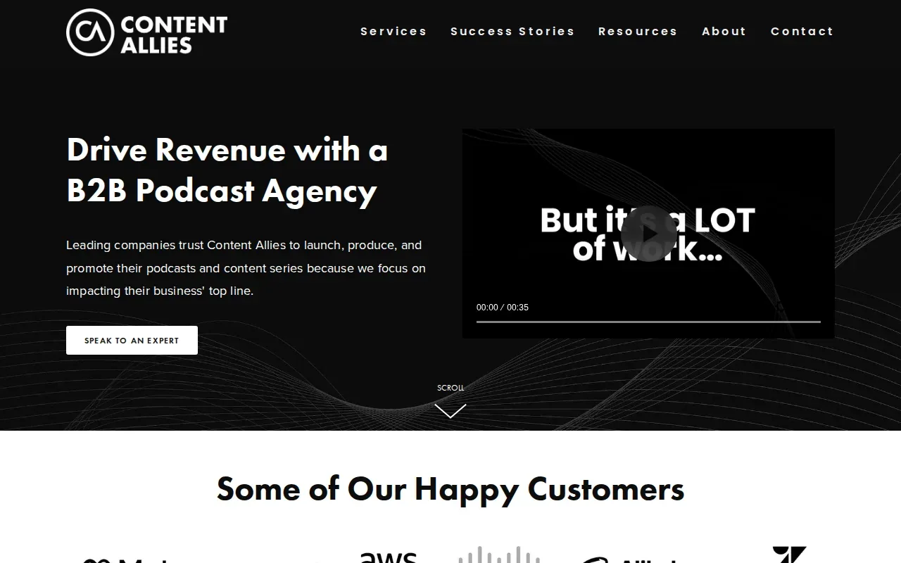 Screenshot of the Content Allies website