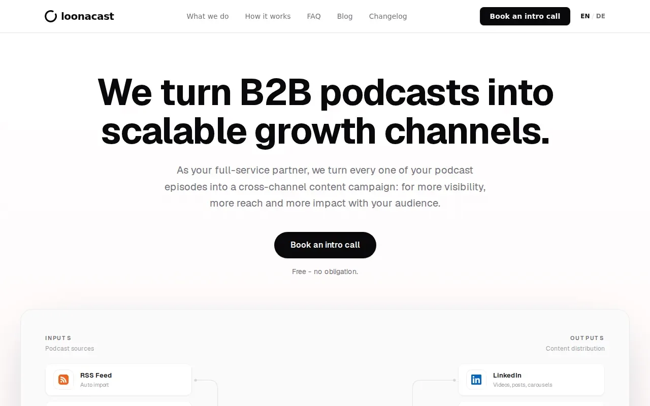 Screenshot of the Loonacast website