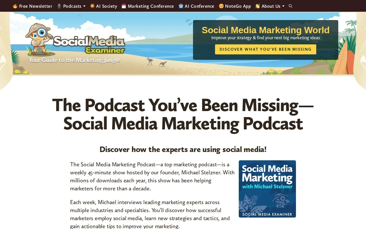 Screenshot of the Social Media Marketing Podcast website