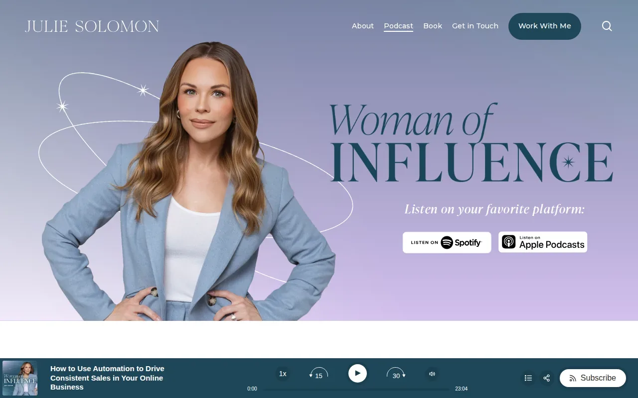Screenshot of the The Influencer Podcast by Julie Solomon website