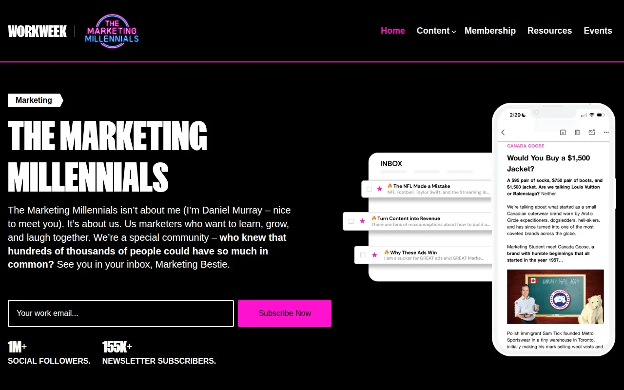 Screenshot of the The Marketing Millennials website