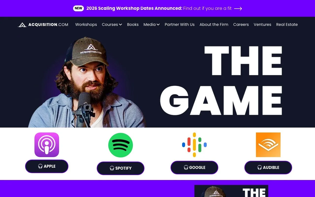 Screenshot of The Game podcast page on the Acquisition.com website