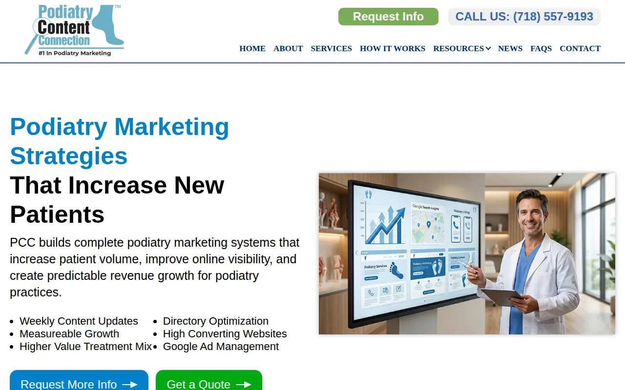 Screenshot of the Podiatry Content Connection website