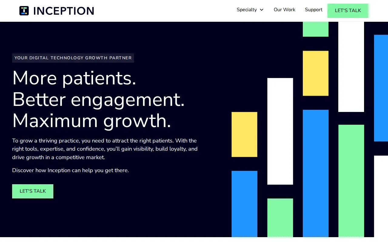 Screenshot of the Inception Online Marketing website