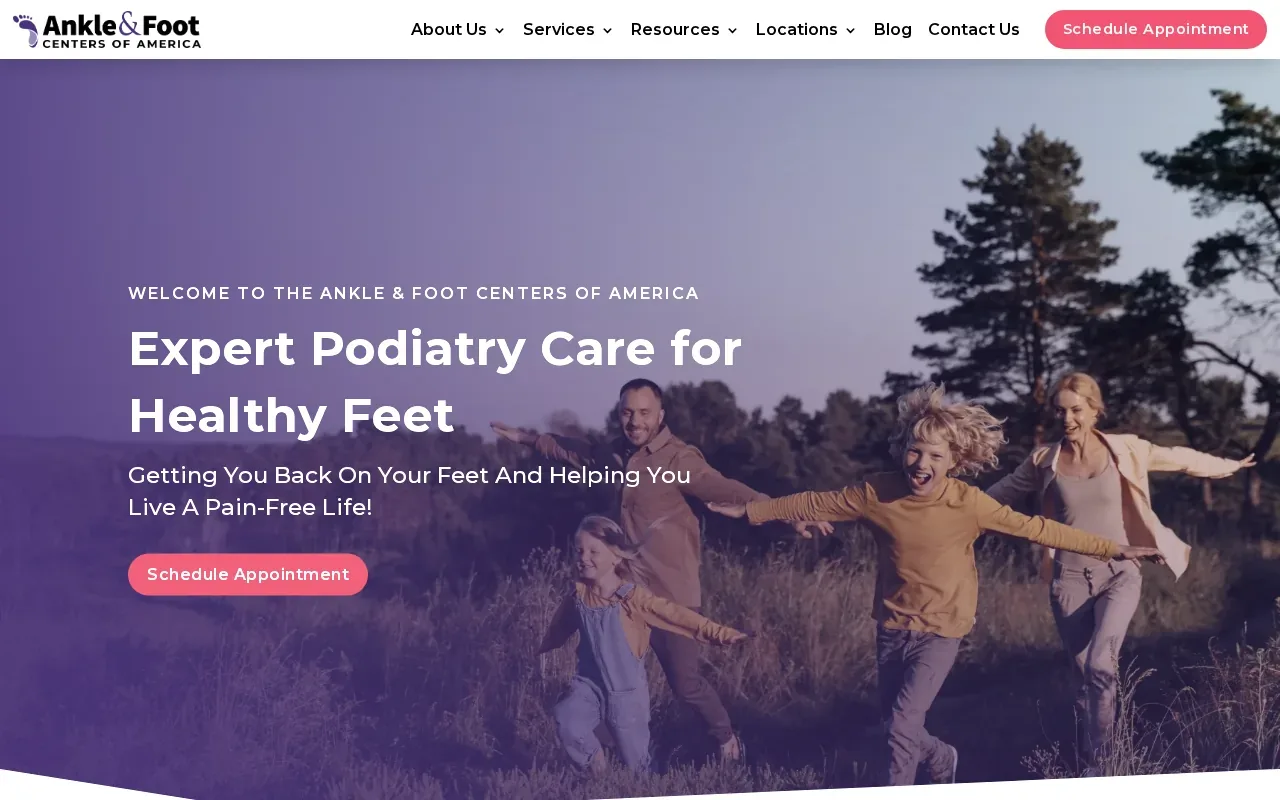 Screenshot of the Ankle & Foot Centers of America website