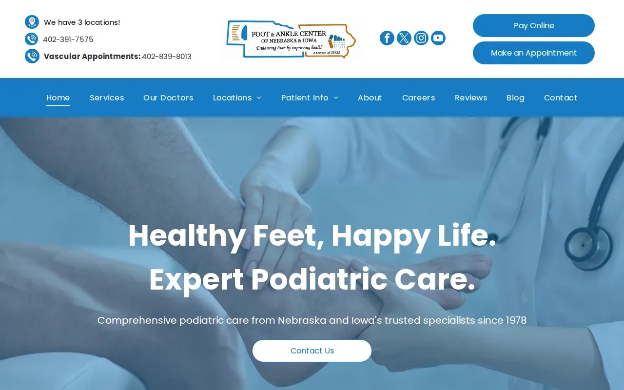 Screenshot of the Foot & Ankle Center of Nebraska website