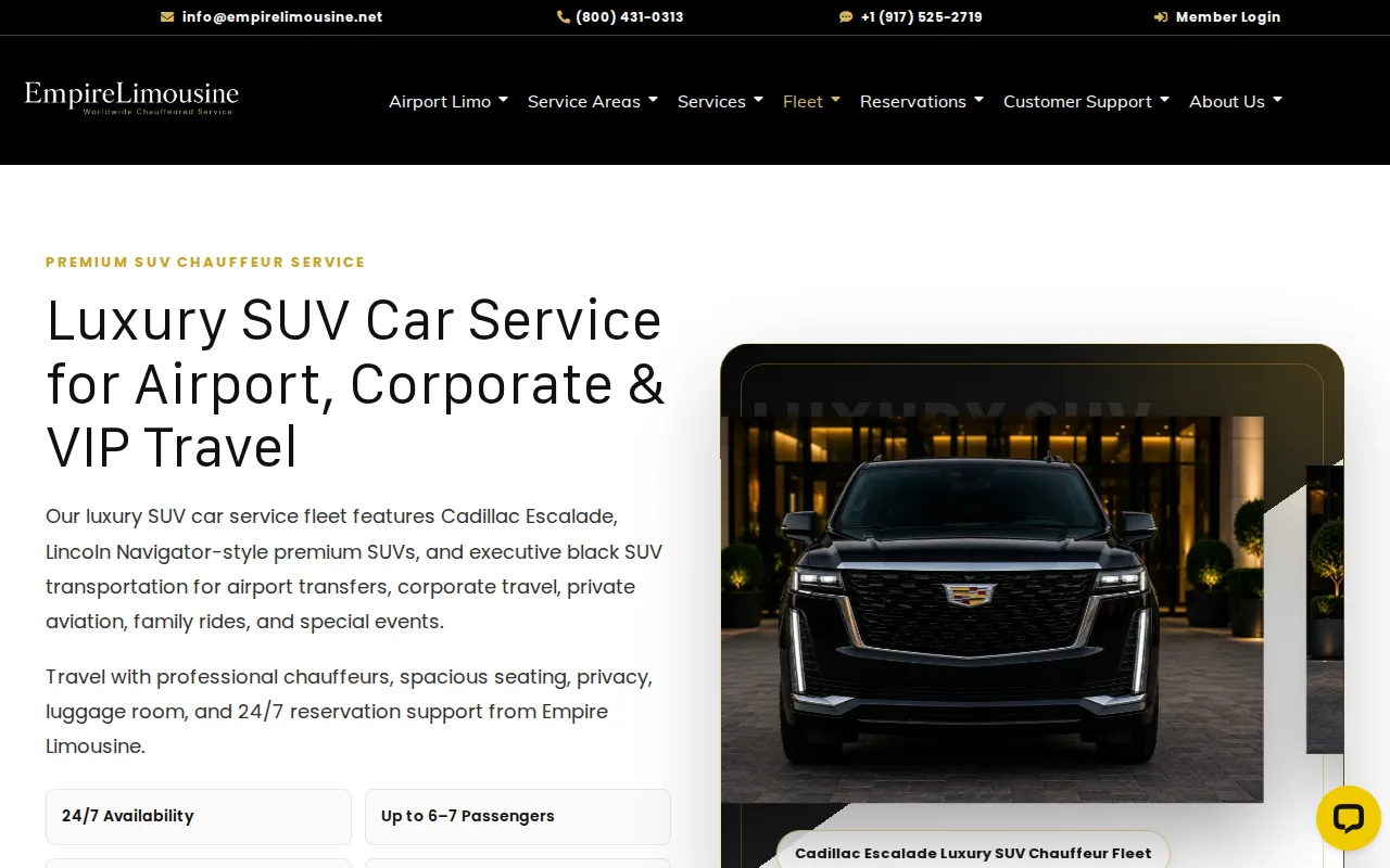 Screenshot of the Empire Limousine website