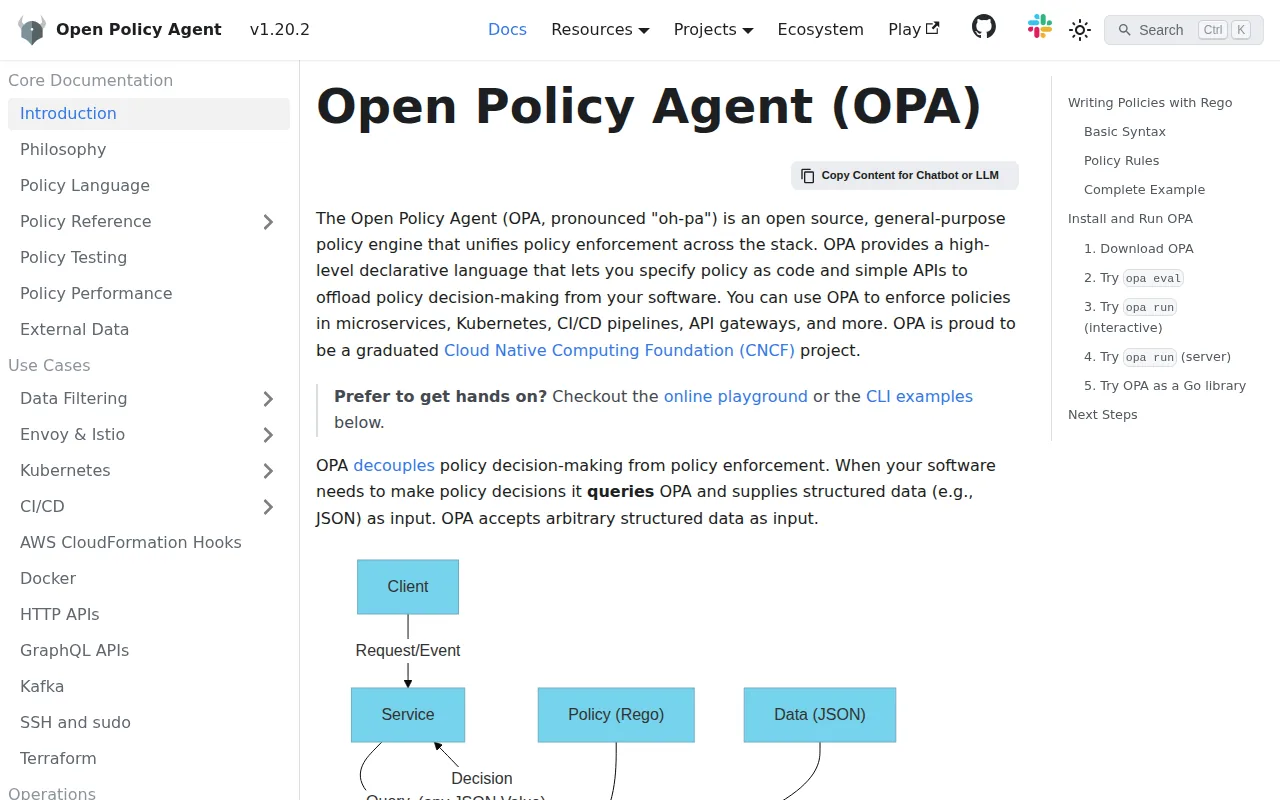 Screenshot of the Open Policy Agent (OPA) website