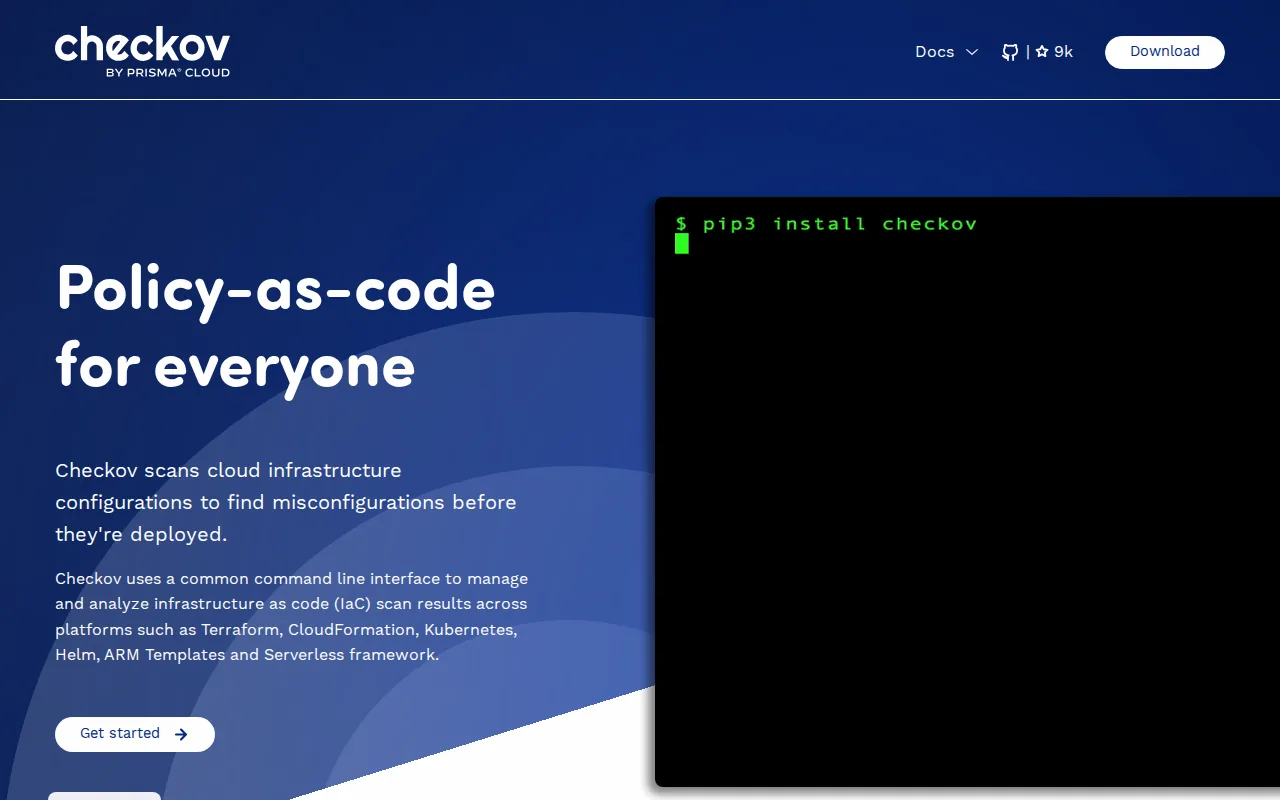 Screenshot of the Checkov website