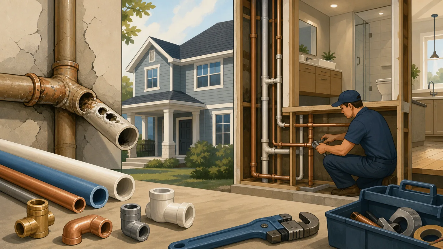 Editorial illustration for Best Options for Polybutylene Pipe Replacement