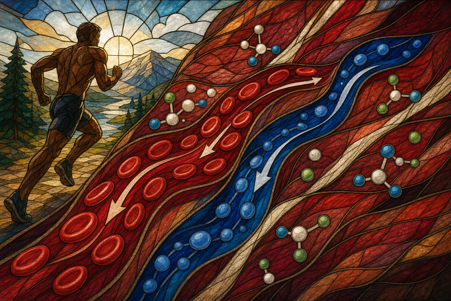 stained glass concept of circulation and muscle performance after exercise