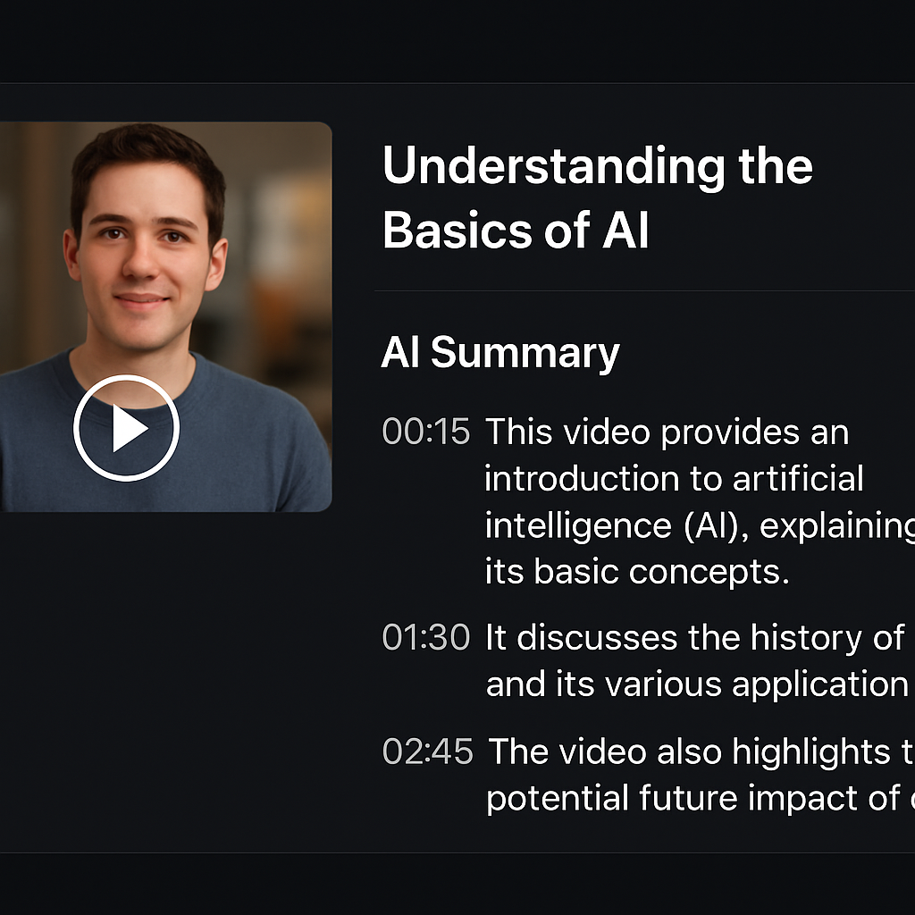 A screenshot of an AI video summary dashboard showing key insights extracted from a lecture