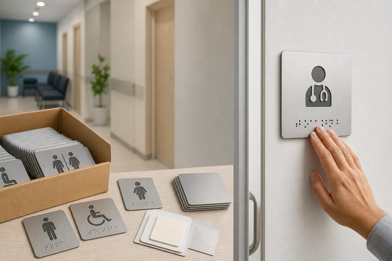Señalética Braille de Catálogo: visual reference for 4. Señalética Braille de Catálogo — Solución rápida y económica para consultorios