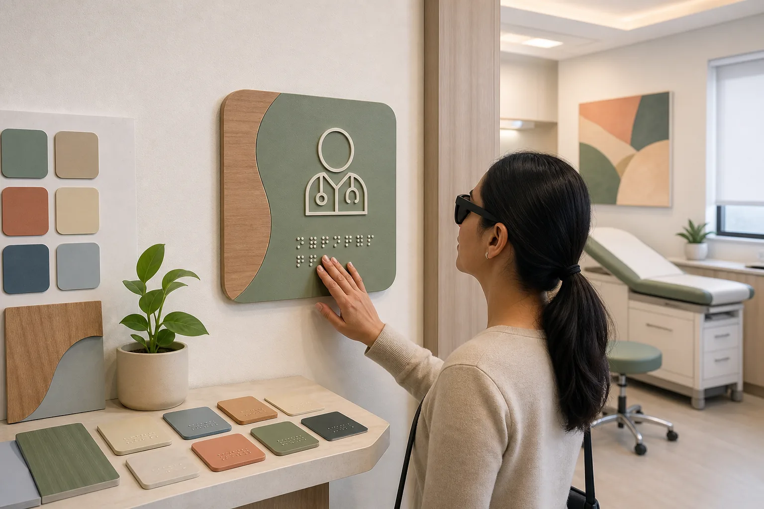 Señalética Braille Personalizada: visual reference for 5. Señalética Braille Personalizada — Para consultorios con identidad visual propia