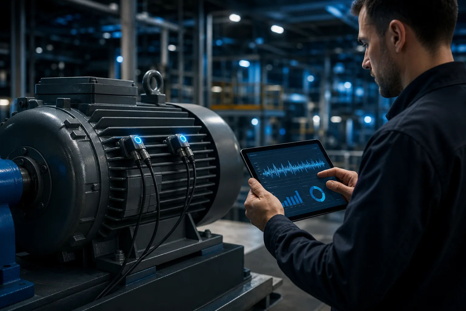 Predictive maintenance AI using vibration sensors to monitor an industrial motor.