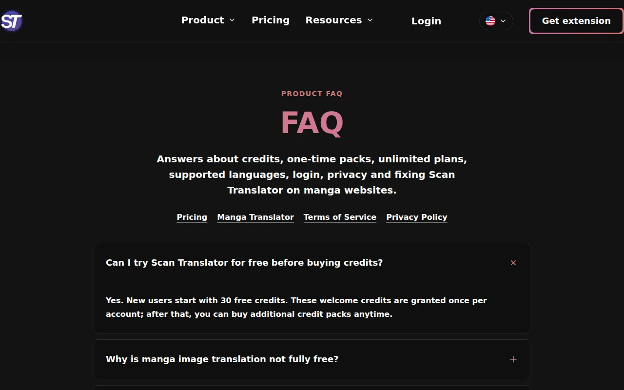 Screenshot of the Scan Translator website