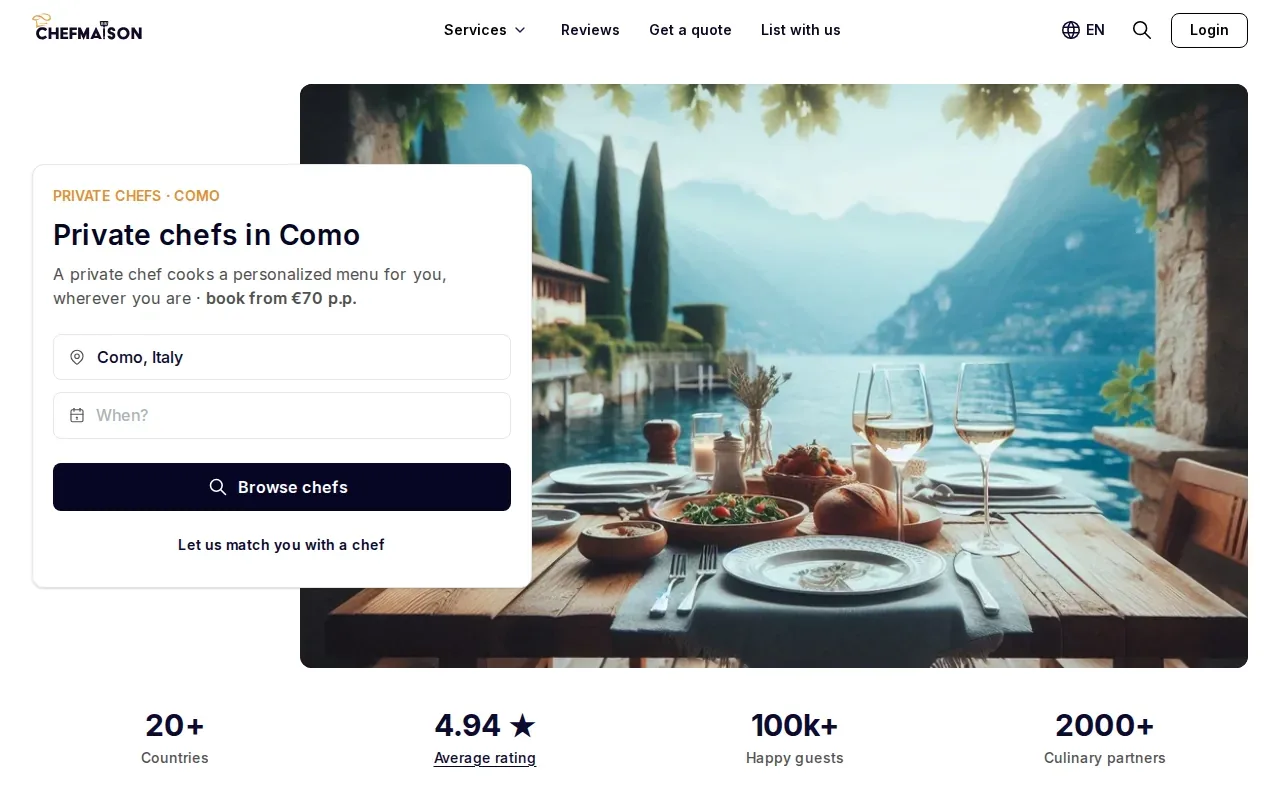 Screenshot of the ChefMaison website