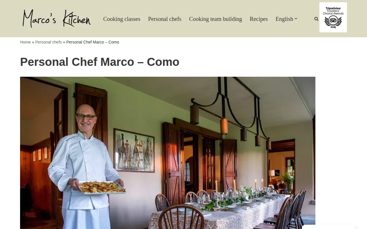 Screenshot of the Marco's Kitchen website