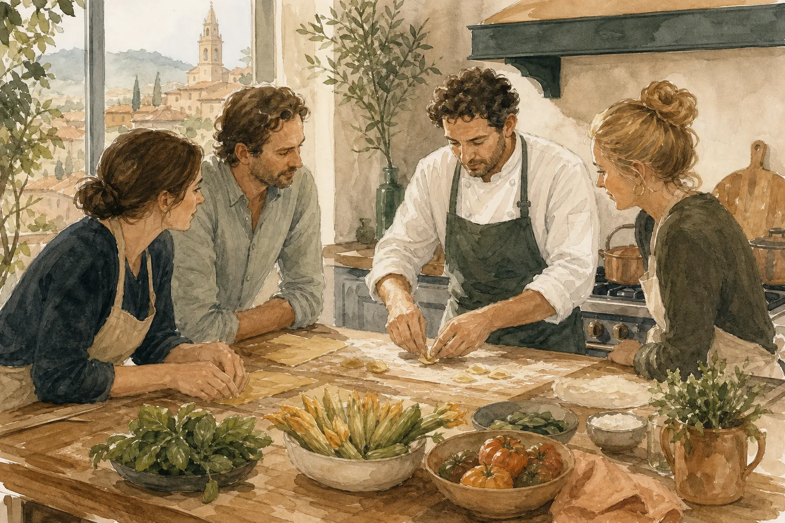 Hands-on pasta making with a chef during a private cooking lesson.