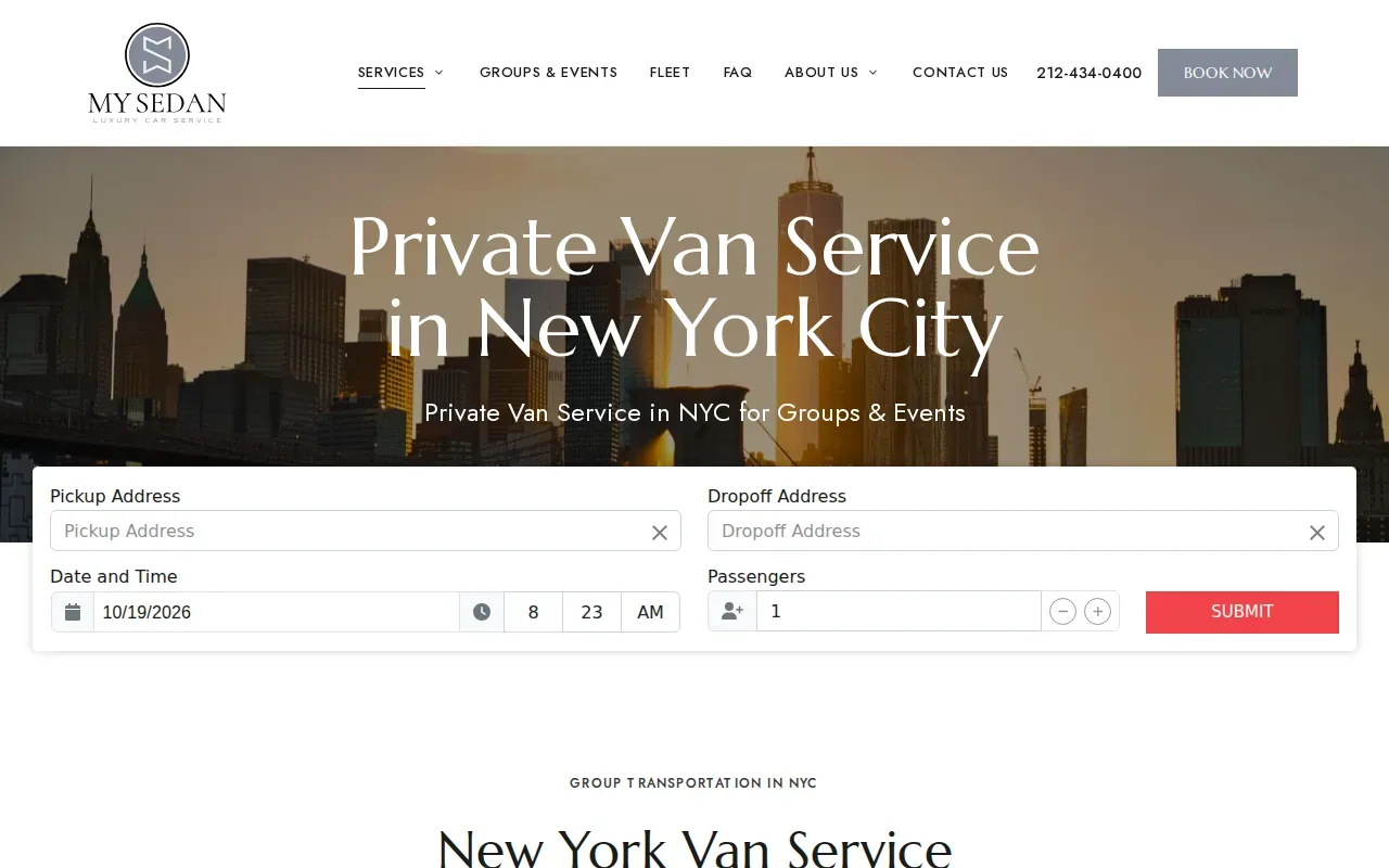 Screenshot of the MySedan website